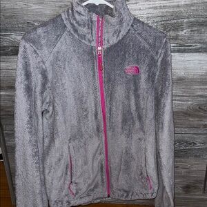 The North Face Gray and Pink Teddy Jacket Full-Zip Fleece